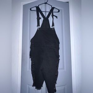SHEIN distressed denim overall shorts in 4X